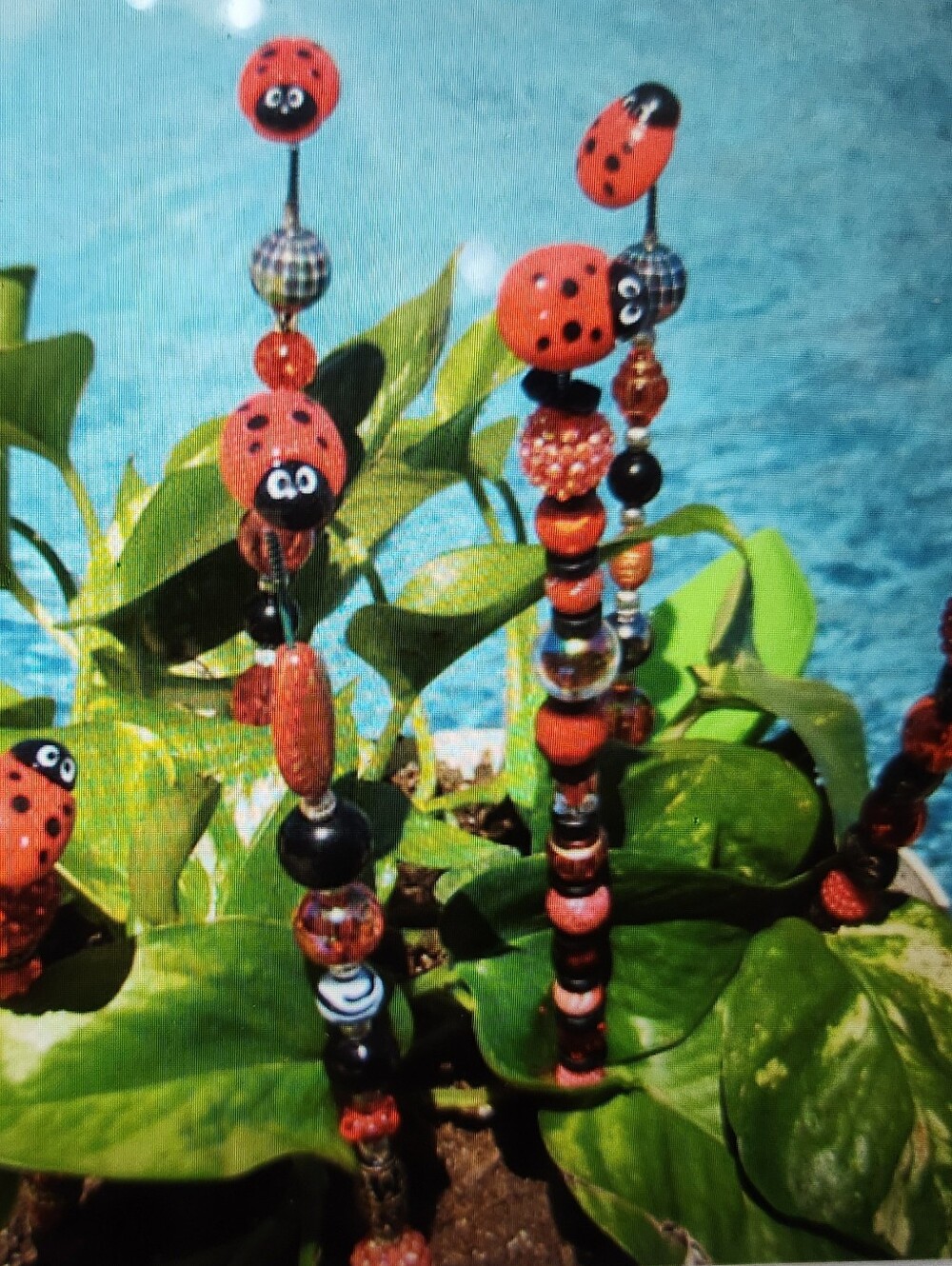 Ladybug Beaded Plant Stakes